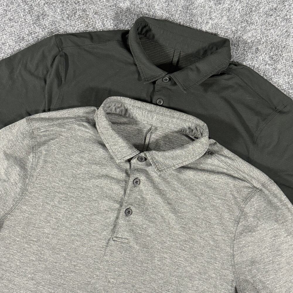 Lot of 2 Lululemon Evolution Polo Shirt Mens M/L Black Gray Golf Performance